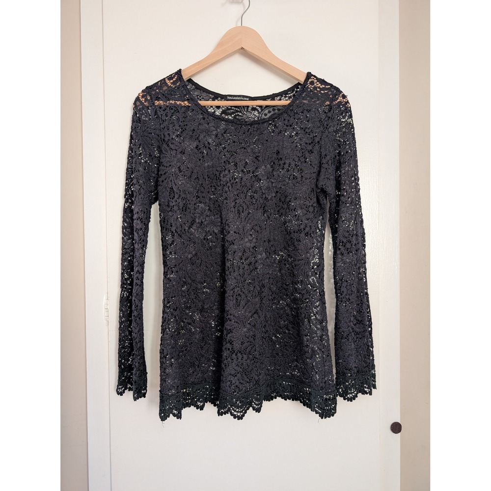 YOUARENOTALONE‎ Black Floral Sheer Lace Top Witchy Grunge Whimsigoth Fairy READ